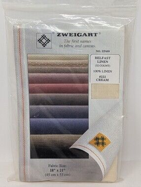 Zweigart Belfast Linen Cross-Stitch Fabric Cream 32 Count 18" x 21"